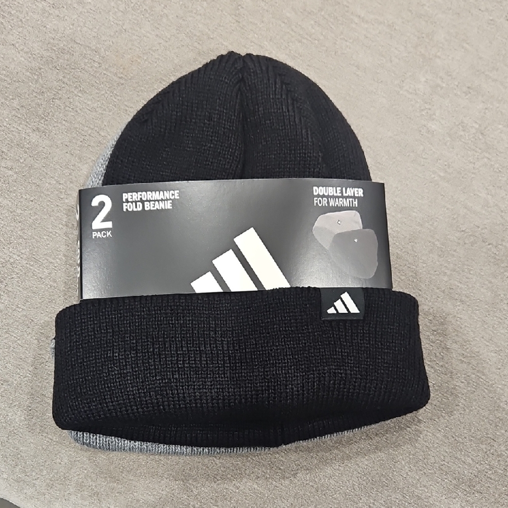 Adidas Black and Gray Fold Beanie Set